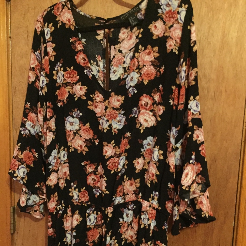 Pink/Black Floral Long Sleeve Romper